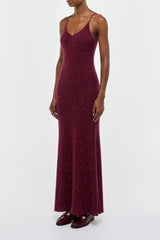 Florian Knit Maxi Slip Dress in Bordeaux Beaded Cashmere Silk