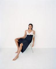 Amaryllis Lace Maxi Dress in Dark Navy Silk Wool Cady