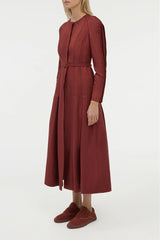 Niles Pleated Maxi Shirtdress in Burnt Sienna Linen Silk