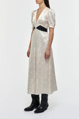 Larkin Maxi Dress in Ivory & Black Embroidered Silk