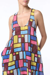 Niki Patchwork Embroidered Maxi Dress in Aurora Multi Linen