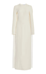 Carlota Draped Maxi Gown in Ivory Silk Wool Cady