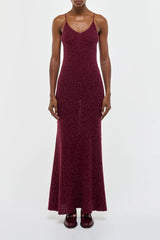 Florian Knit Maxi Slip Dress in Bordeaux Beaded Cashmere Silk