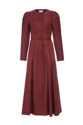 Niles Pleated Maxi Shirtdress in Burnt Sienna Linen Silk