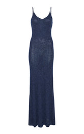 Florian Knit Maxi Slip Dress in Electric Navy Beaded Cashmere Silk