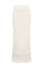 Macha Fringe Crochet Maxi Skirt in Ivory Cashmere
