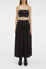 Juniper Maxi Pleated Skirt in Black Aloe Linen