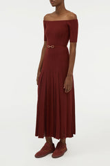Kurt Knit Pleated Maxi Dress in Burnt Sienna Merino Wool