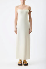 Anica Maxi Dress in Ivory Wool Silk Cady
