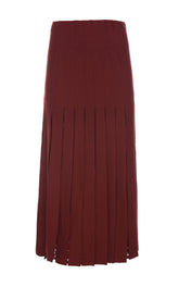 Debutante Knit Pleated Maxi Skirt in Burnt Sienna Merino Wool