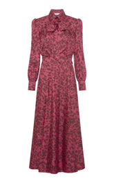 Phelan Maxi Shirtdress in Fuchsia Printed Silk