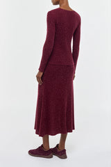 Sabine Knit Midi Skirt in Bordeaux Beaded Cashmere Silk