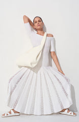 Kurt Knit Pleated Maxi Dress in Ivory Merino Wool