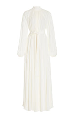 Cedric Pleated Maxi Dress in Ivory Silk Georgette Twill