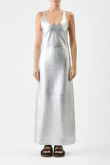 Ellson Maxi Dress in Silver Metallic Nappa Leather