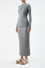 Conti Knit Midi Skirt in Light Blue Melange Cashmere