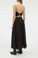 Juniper Maxi Pleated Skirt in Black Aloe Linen
