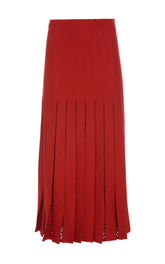 Debutante Knit Pleated Maxi Skirt in Antelope Orange Merino Wool