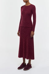 Sabine Knit Midi Skirt in Bordeaux Beaded Cashmere Silk