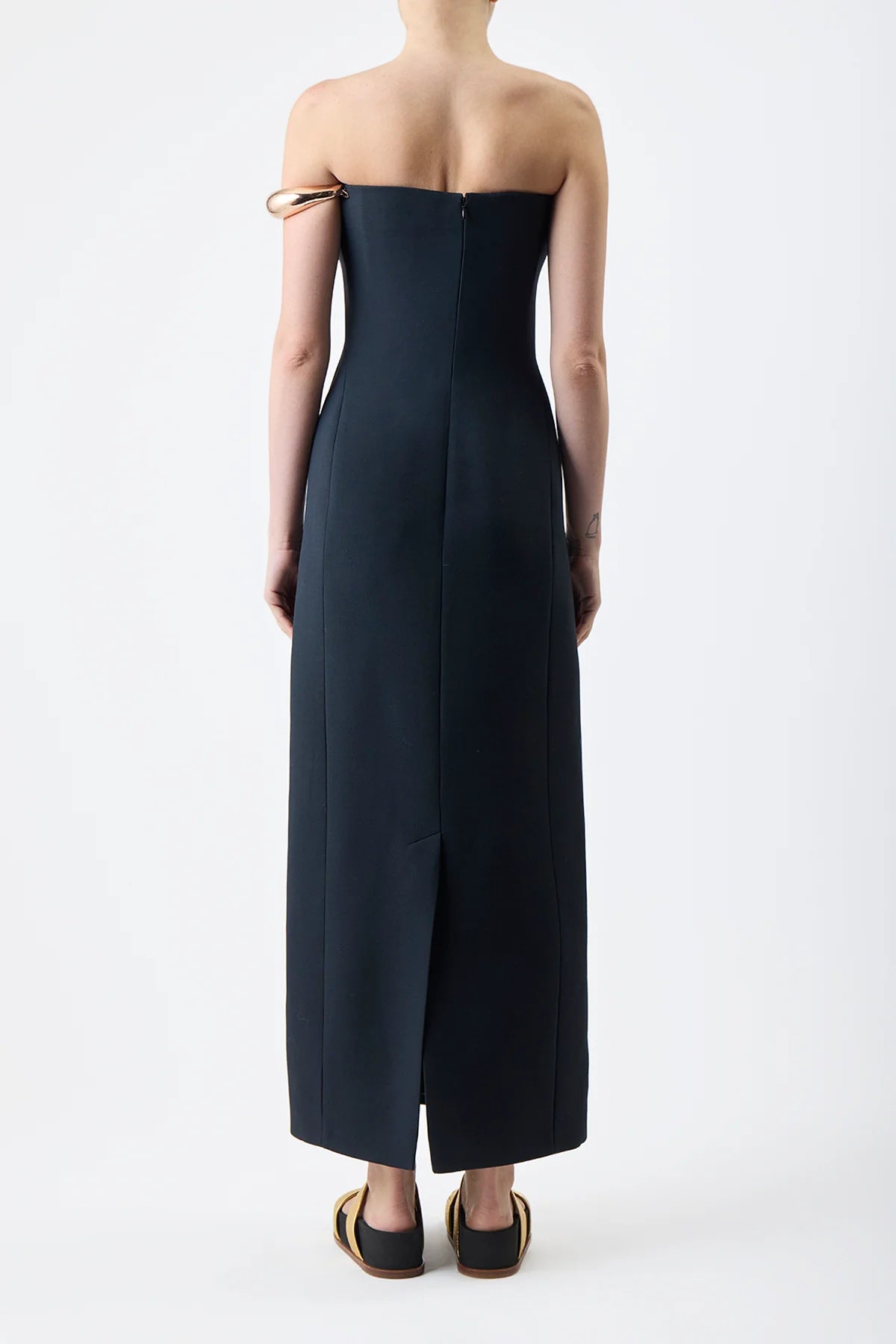 Anica Maxi Dress in Black Wool Silk Cady