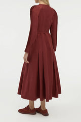 Niles Pleated Maxi Shirtdress in Burnt Sienna Linen Silk