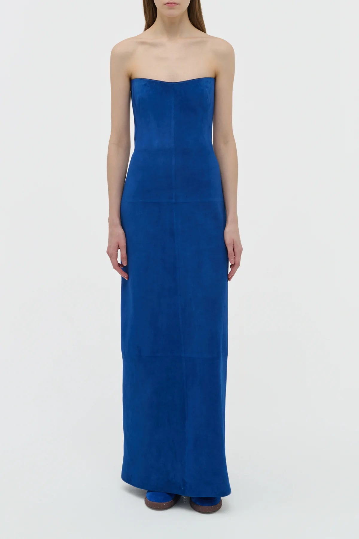 Ivara Strapless Maxi Dress in Cobalt Suede