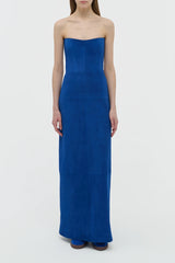 Ivara Strapless Maxi Dress in Cobalt Suede