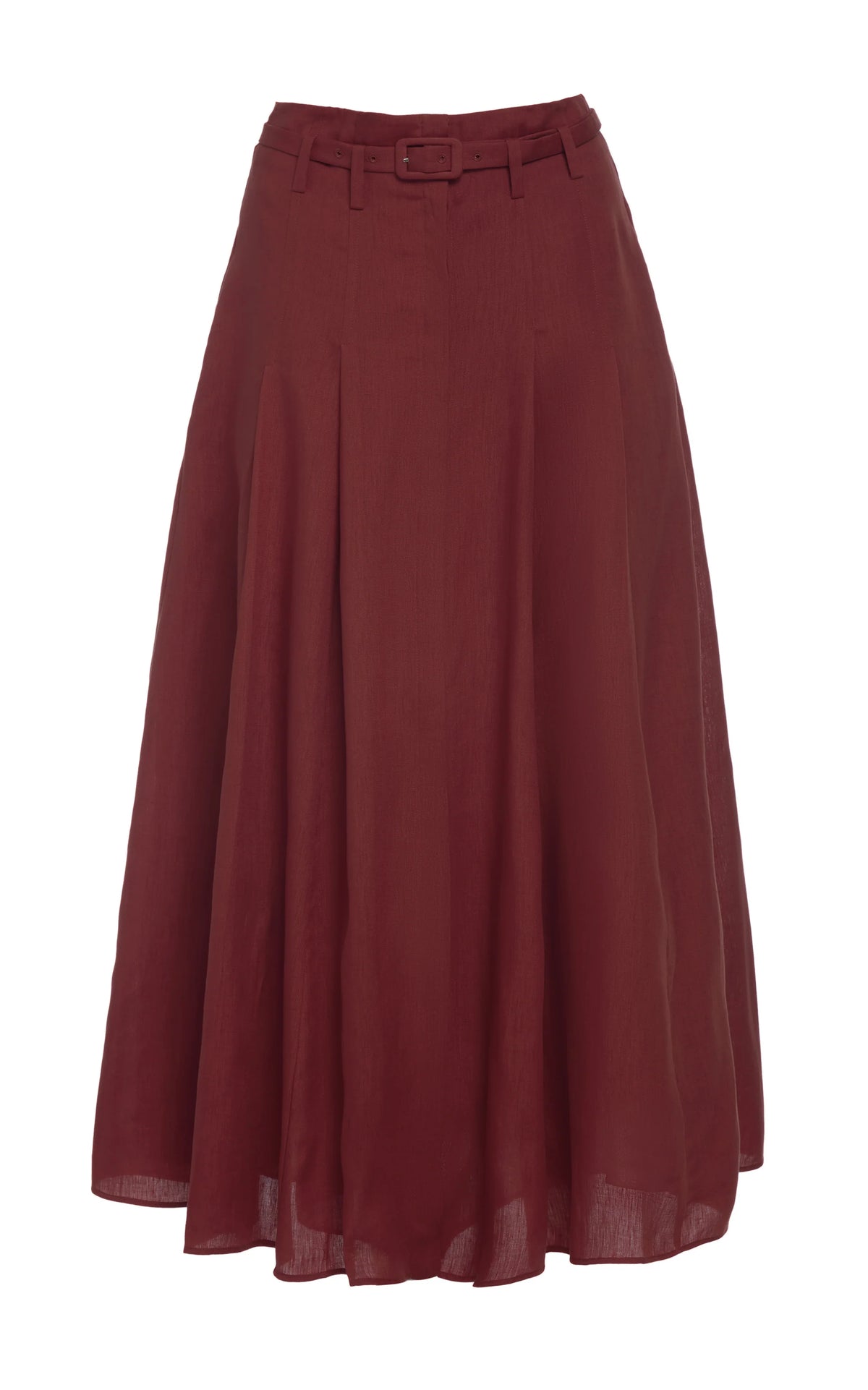Dugald Pleated Midi Skirt in Burnt Sienna Aloe Linen