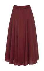 Dugald Pleated Midi Skirt in Burnt Sienna Aloe Linen
