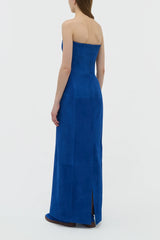 Ivara Strapless Maxi Dress in Cobalt Suede