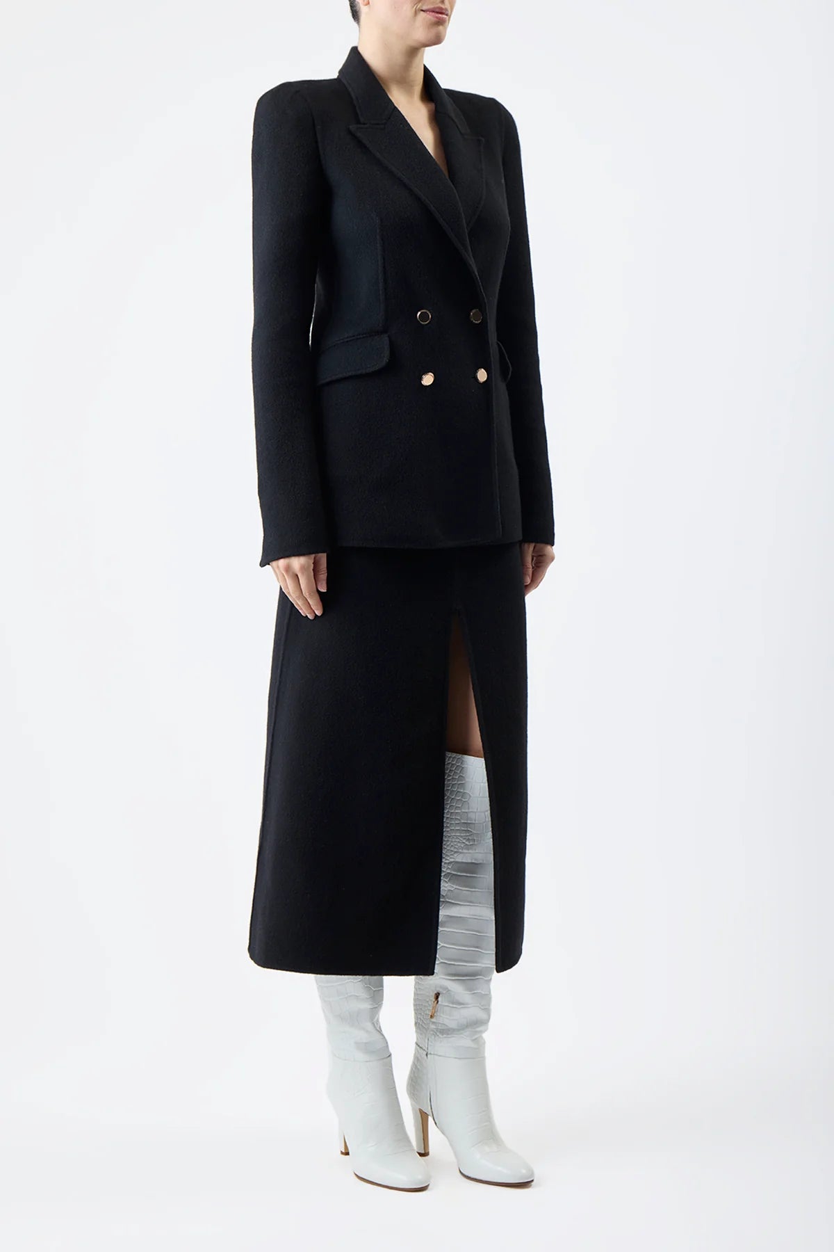 Morelos Midi Skirt in Black Double-Face Recycled Cashmere