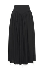 Juniper Maxi Pleated Skirt in Black Aloe Linen