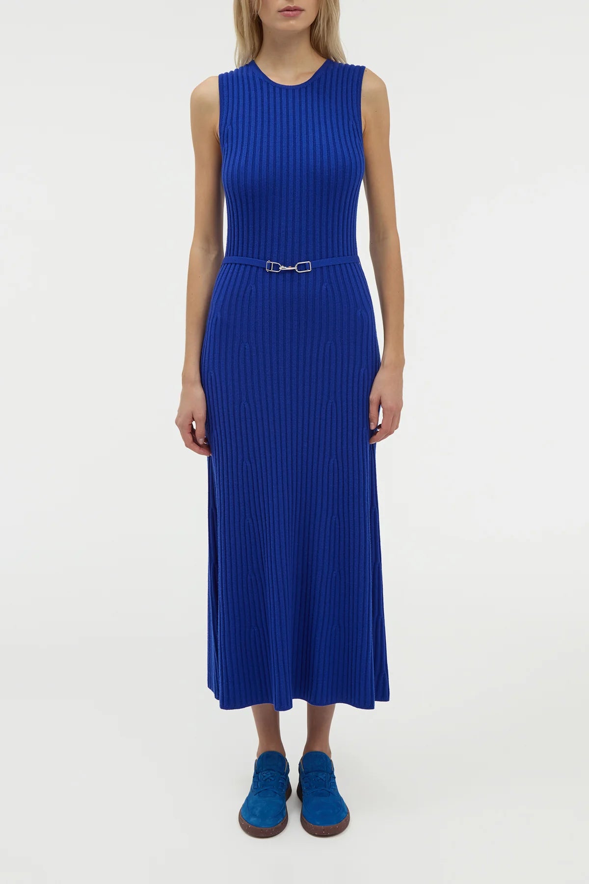 Meier Knit Midi Dress in Cobalt Merino Wool Cashmere