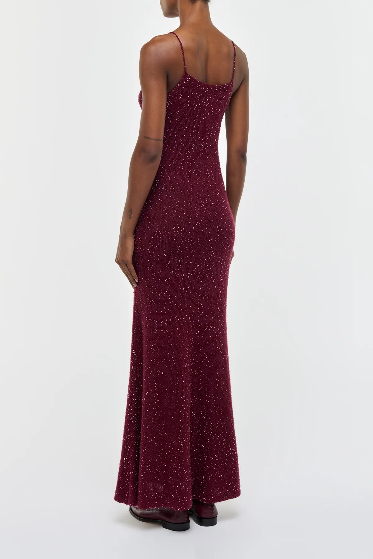 Florian Knit Maxi Slip Dress in Bordeaux Beaded Cashmere Silk