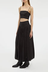 Juniper Maxi Pleated Skirt in Black Aloe Linen