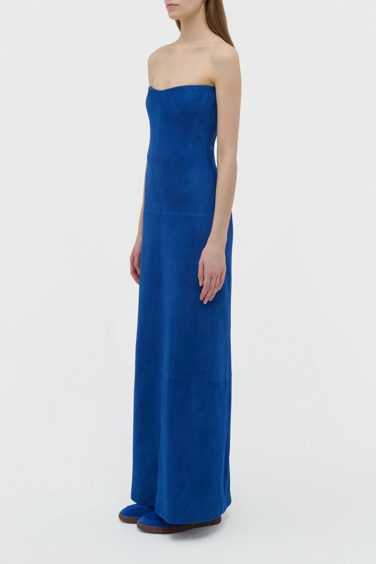 Ivara Strapless Maxi Dress in Cobalt Suede