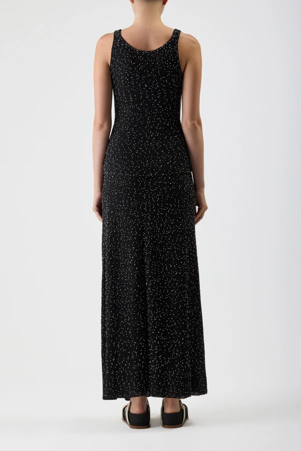 Floris Knit Maxi Skirt in Black Beaded Silk