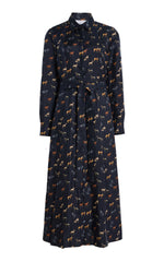 Galway Maxi Shirtdress in Dark Navy Multi Printed Silk