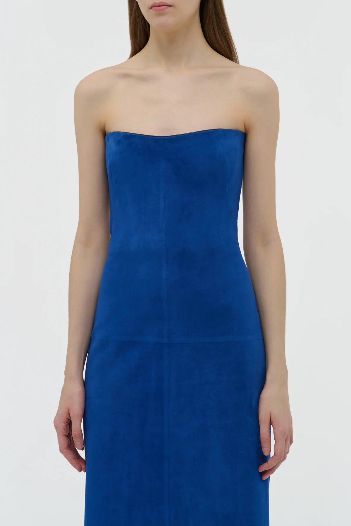 Ivara Strapless Maxi Dress in Cobalt Suede
