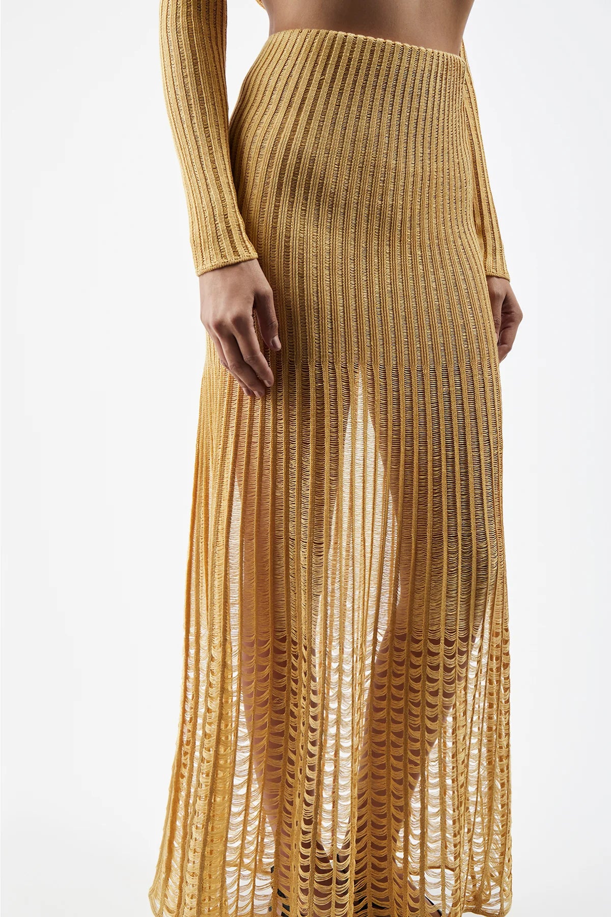 Althea Knit Maxi Skirt in Gold Shappe Silk