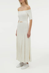 Kurt Knit Pleated Maxi Dress in Ivory Merino Wool