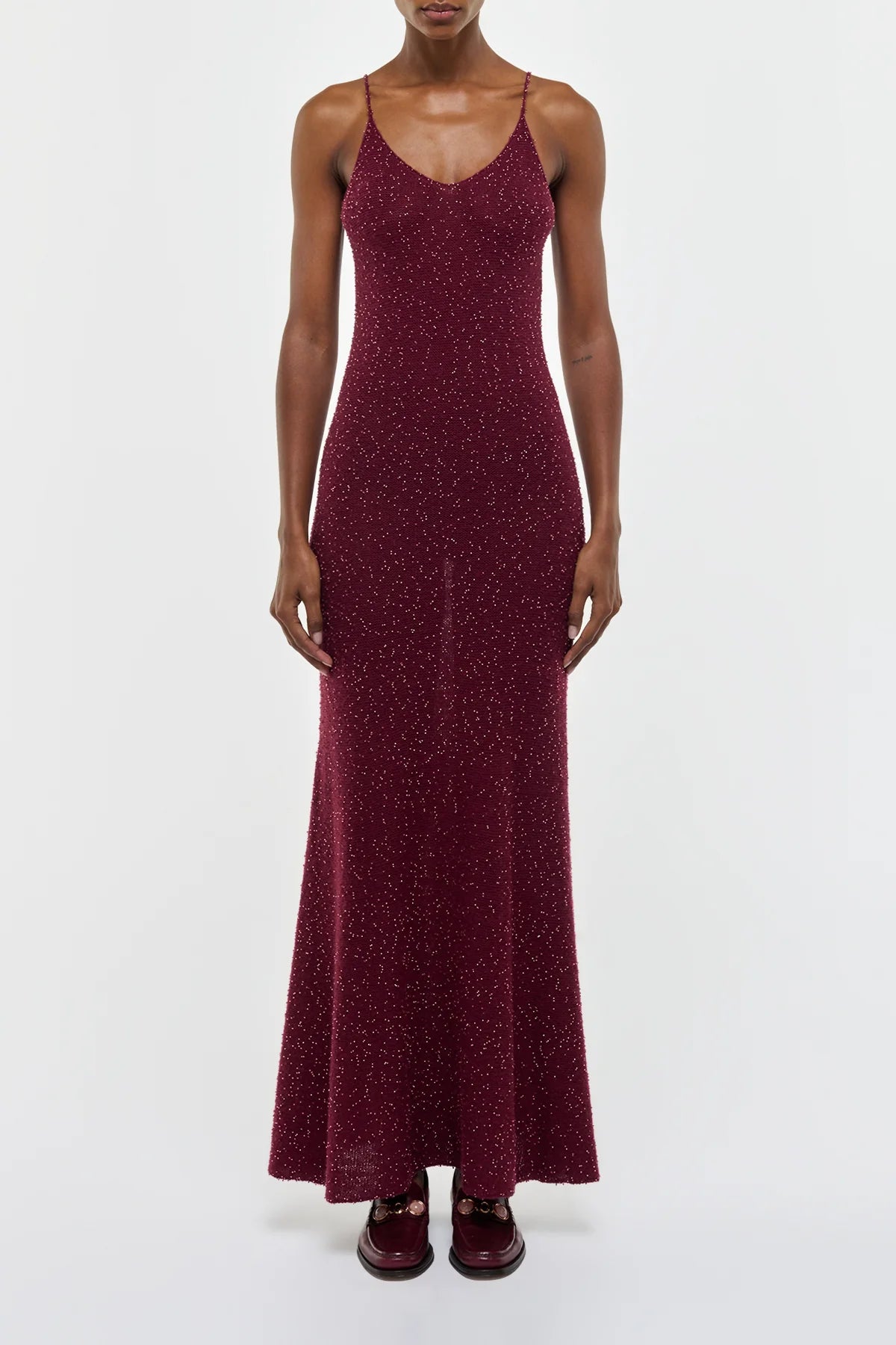 Florian Knit Maxi Slip Dress in Bordeaux Beaded Cashmere Silk