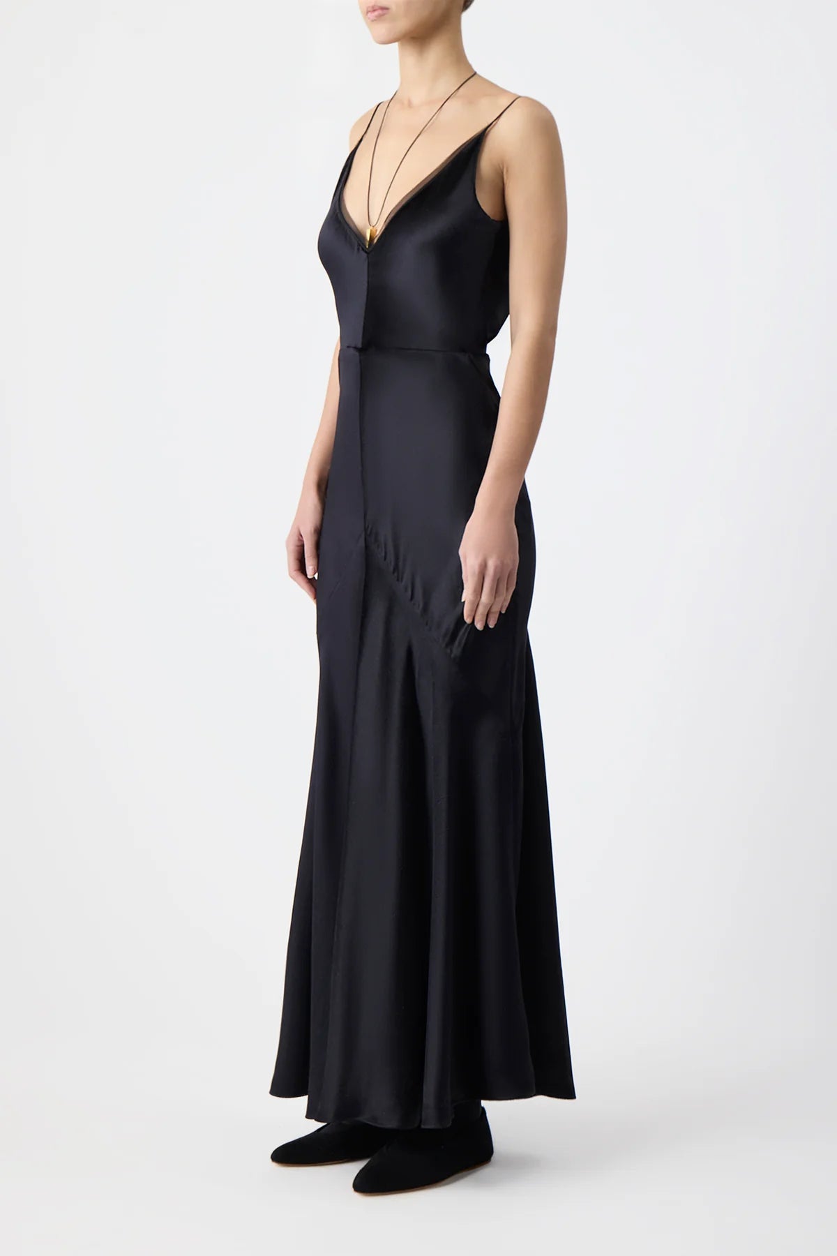Brigita Slip Maxi Dress in Black Silk Velvet