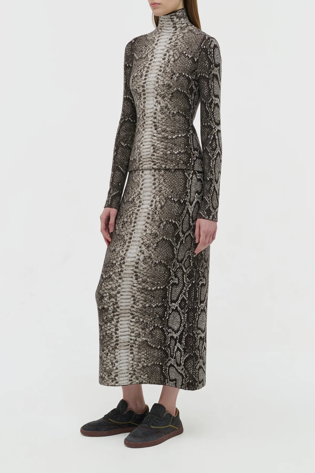 Bragi Knit Maxi Skirt in Greyscale Cashmere Silk