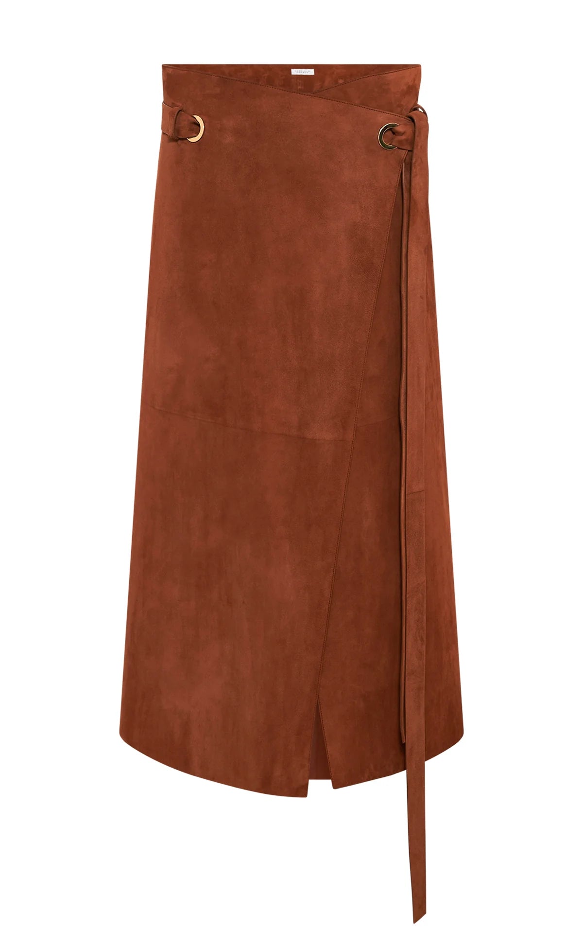 Idalia Wrap Midi Skirt in Cognac Suede