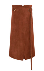 Idalia Wrap Midi Skirt in Cognac Suede