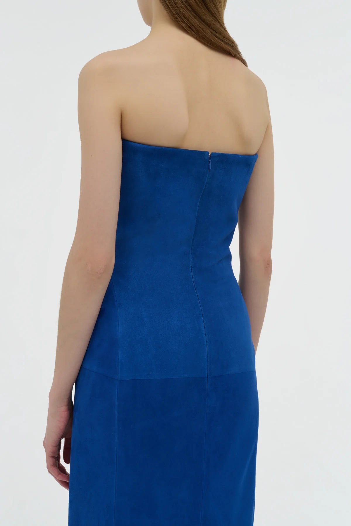Ivara Strapless Maxi Dress in Cobalt Suede