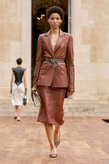 Manuela Midi Skirt in Cognac Soft Leather