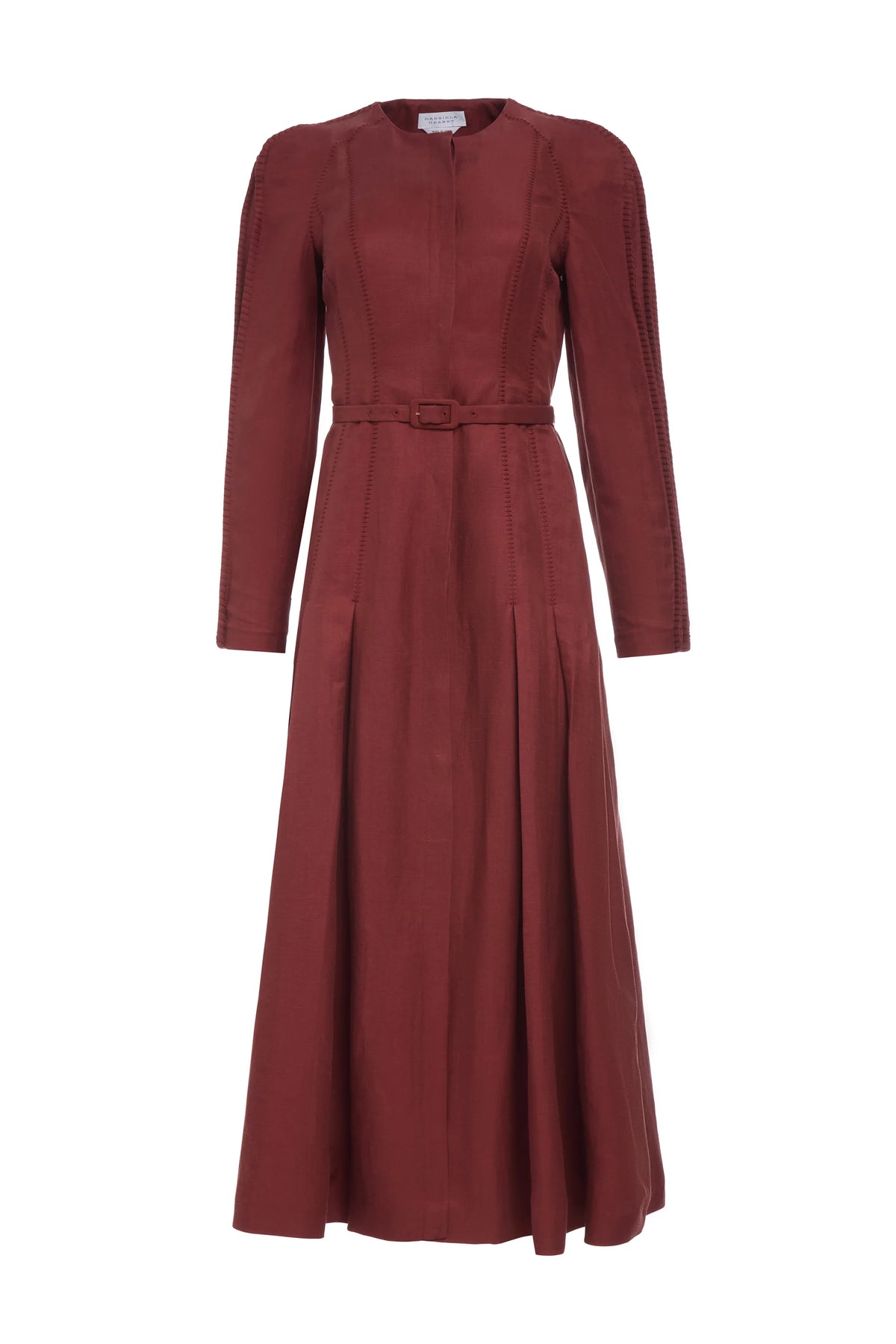 Niles Pleated Maxi Shirtdress in Burnt Sienna Linen Silk