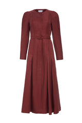 Niles Pleated Maxi Shirtdress in Burnt Sienna Linen Silk